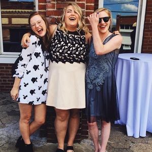 White Long Sleeved Mini Dress with Black Flowers